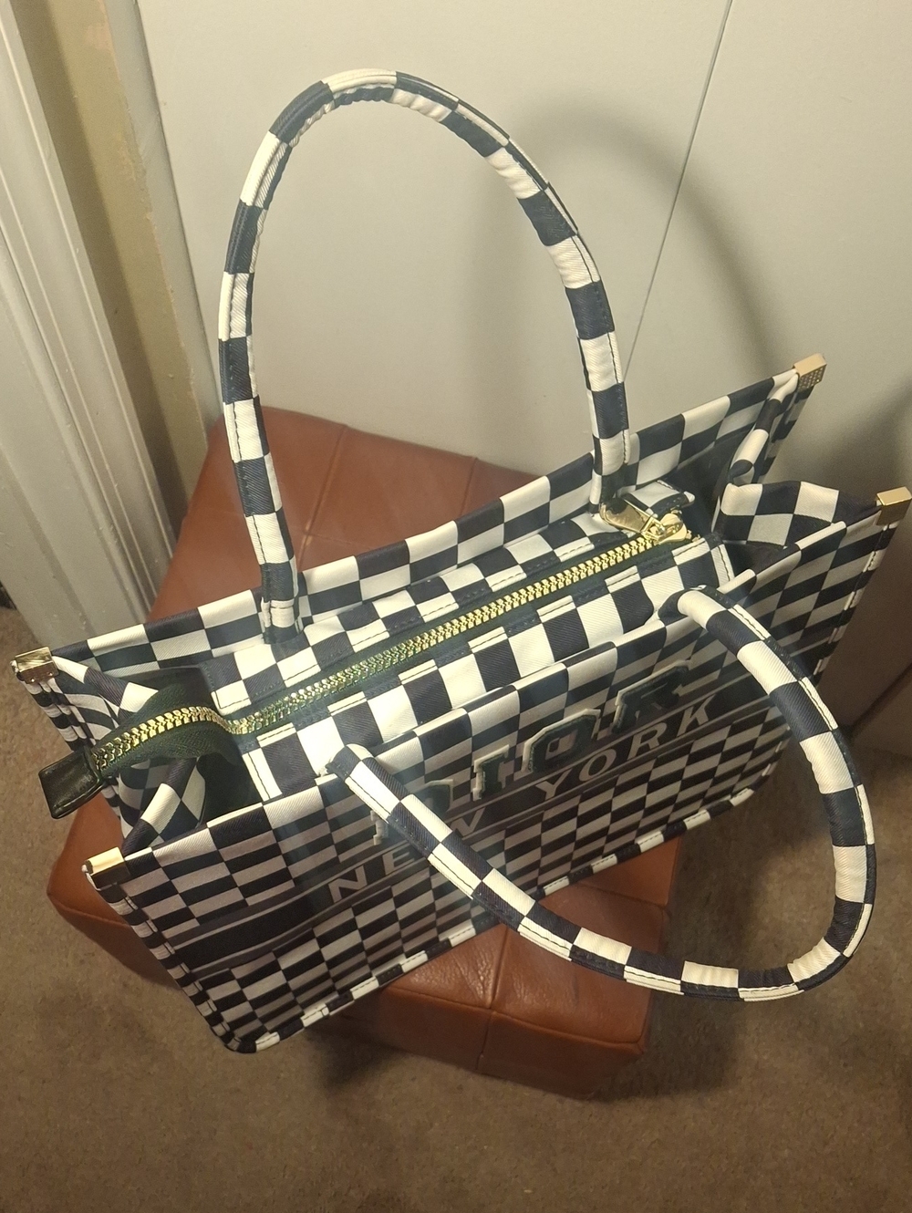 Upcycle Dior Checkerboard 'New York' Tote - Black & White - Picture 7 of 13